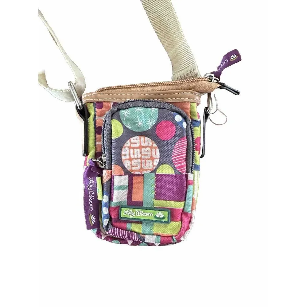 Lily Bloom Small Floral Crossbody Purse Canvas Strap Orange‎ Green Purple NWOT